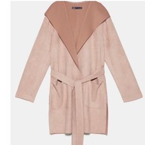 Zara Faux Suede Coat w/ Hood